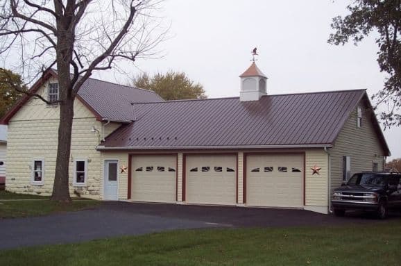 3 car garage with metal roof 