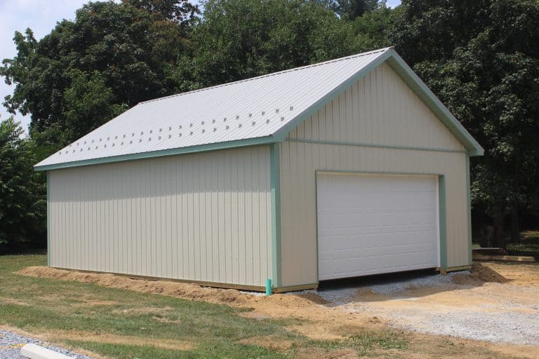large white garage door on a 24x34 2-car garage with attic for sale in manheim pa