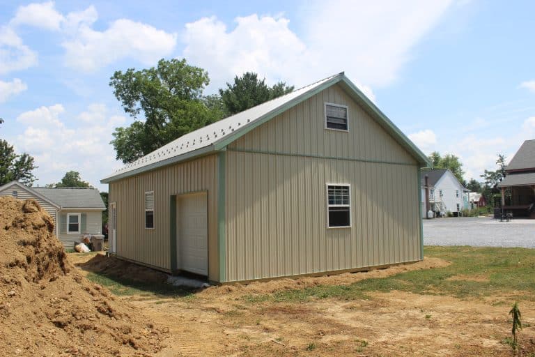 24x34 2-car garage with attic for sale in manheim pa surrounded by excavated dirt