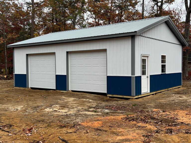 26x 34x 10' pole barn roofing: slate siding: white wainscot: heron blue trims: slate & heron blue location: cape may court house, nj