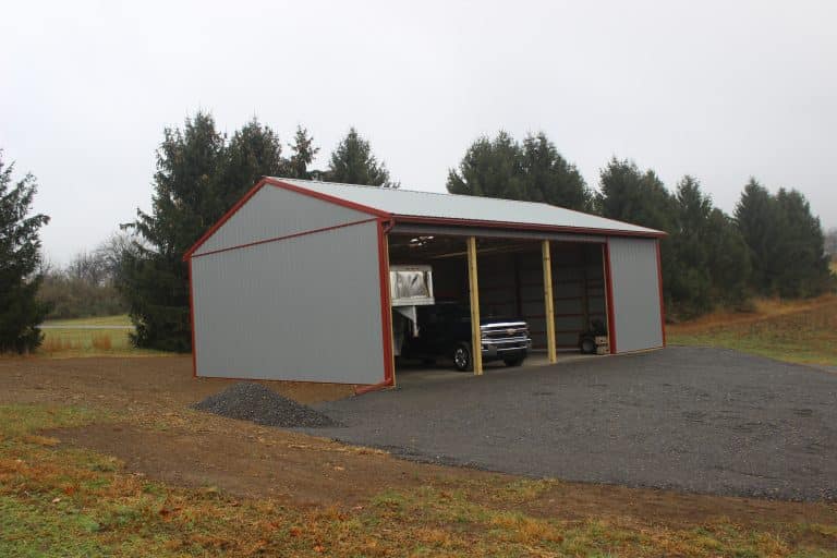 red and grey 30x40 open storage for sale in sunbury pa near dirt and gravel