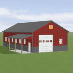 red and grey 30x60 workshop with attic and porch in east freetown ma