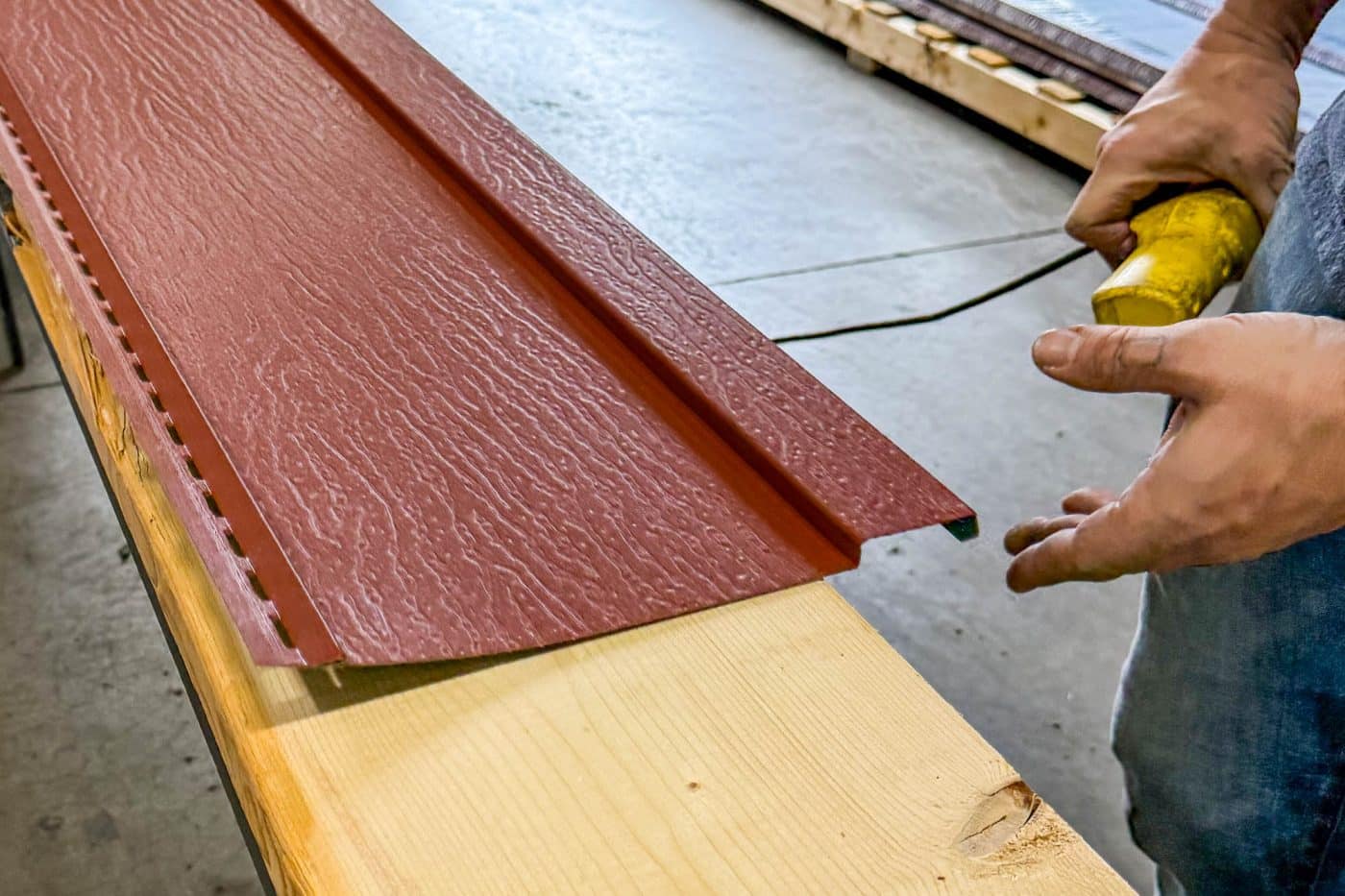 cutting and finishing metal board and batten siding panel at new holland supply