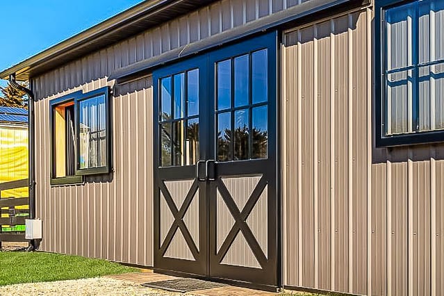 dutch doors beige black trim